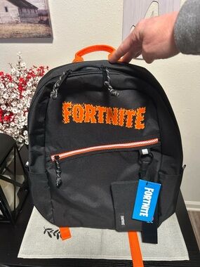 Fortnite Black Backpack with Padded Laptop Section/Orange Accents NWT